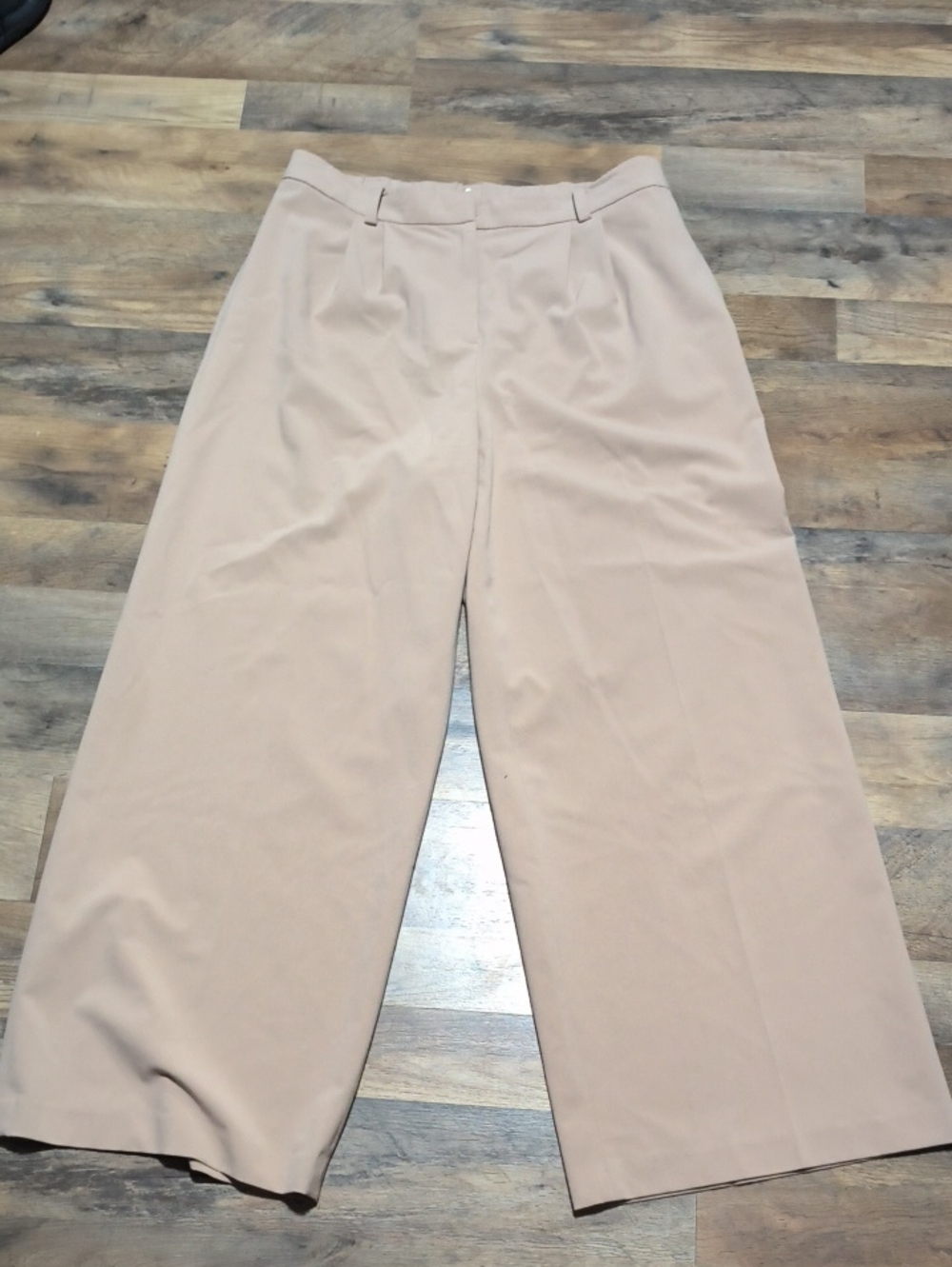 High-Rise Wide-Leg Crop Pants in Light Beige